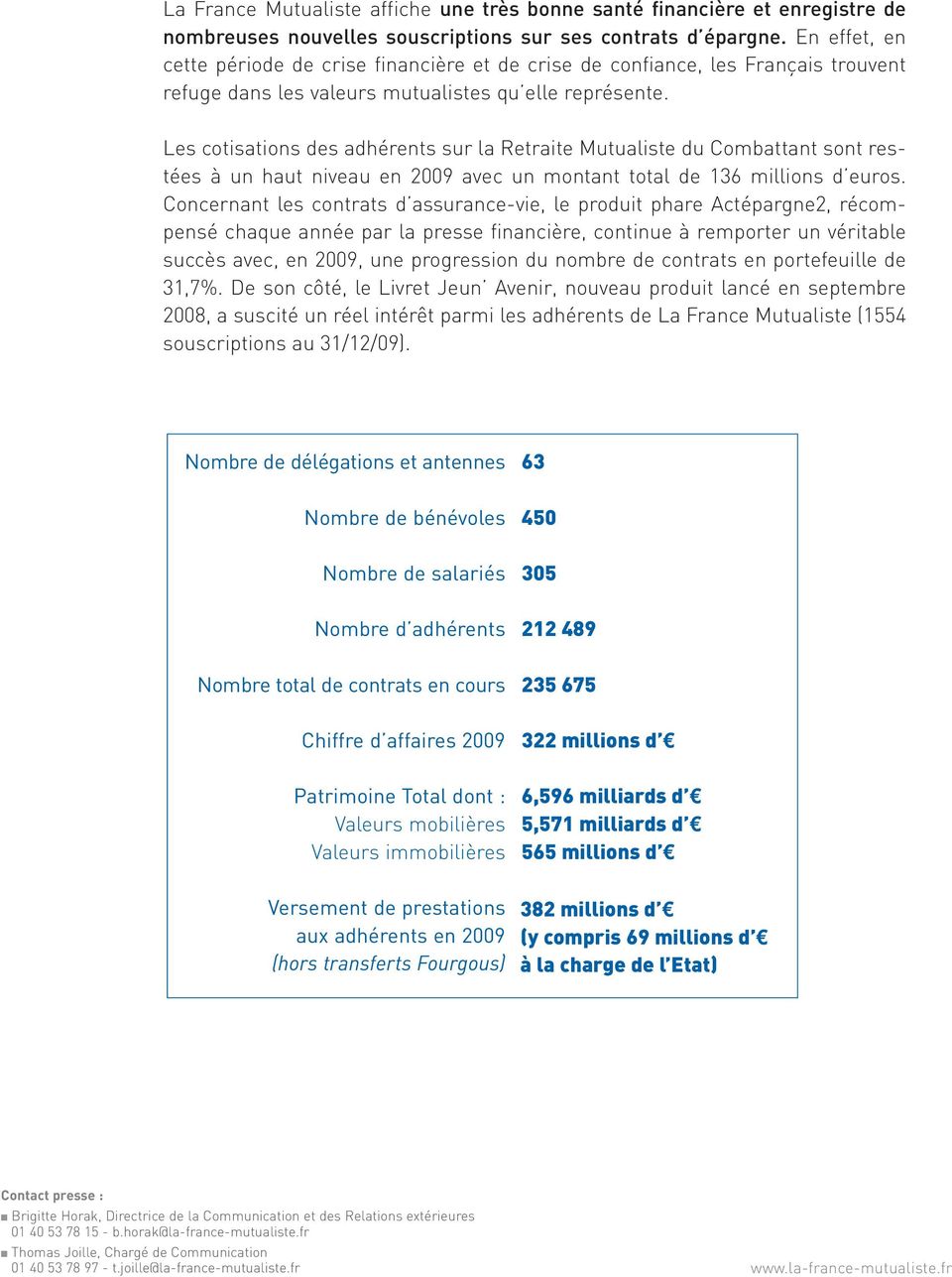 Les cotisations des adhérents sur la Retraite Mutualiste du Combattant sont restées à un haut niveau en 2009 avec un montant total de 136 millions d euros.