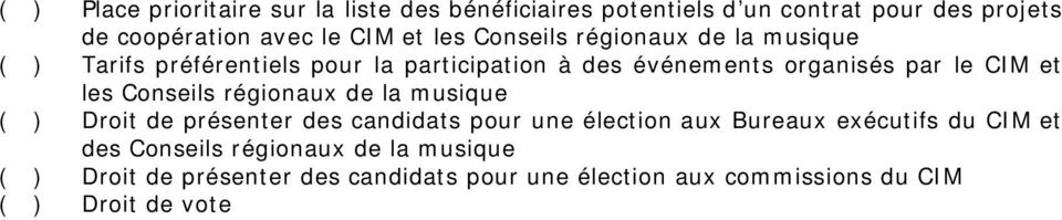 les Conseils régionaux de la musique ( ) Droit de présenter des candidats pour une élection aux Bureaux exécutifs du CIM et