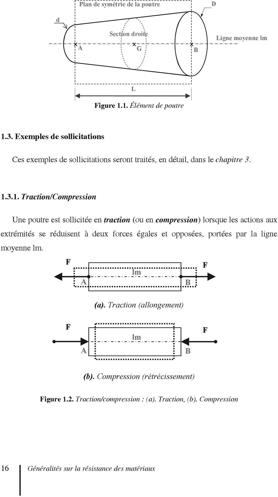 3.1. Traction/Compression Une poutre est sollicitée en traction (ou en compression) lorsque les actions aux extrémités se réduisent à deux forces égales